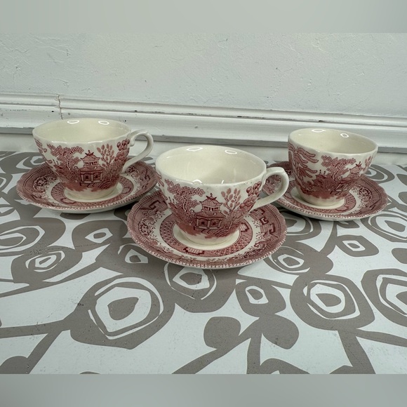 Set of 3 Royal Wessex Pink Willow Rosa Cup & Saucer Set Made in England - Picture 1 of 13